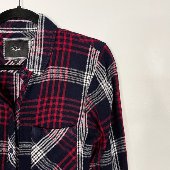Rails XSmall XS Navy Blue Red White Hunter Plaid Long Sleeve Blouse Shirt Collar - Picture 4 of 11